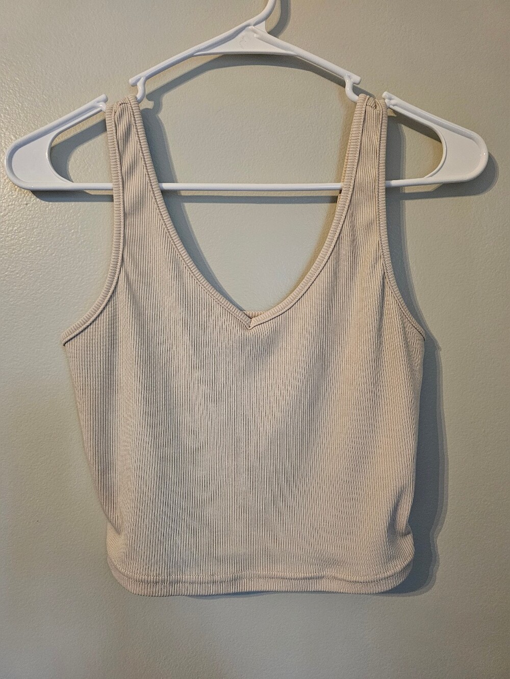SHEIN Cream Ribbed V-Neck Crop Top